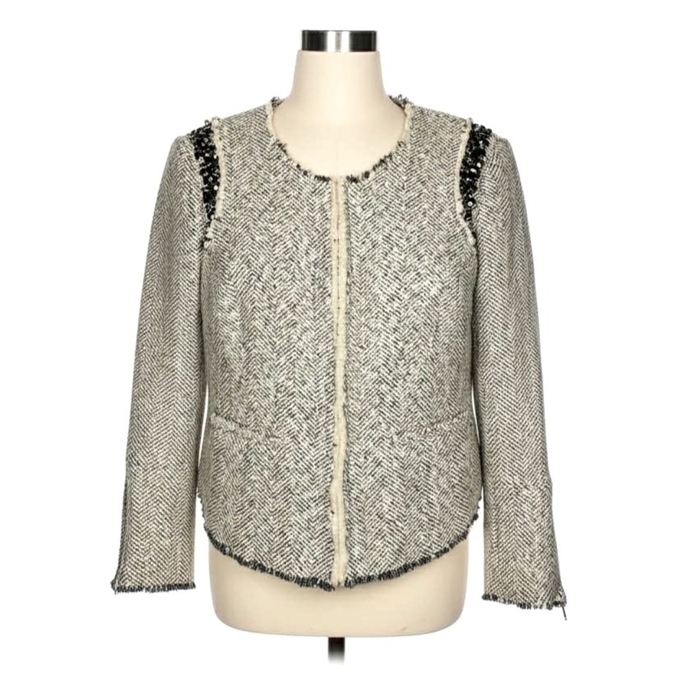 NEW Womens MM Couture Black White wool Tweed Jacket beading size medium mob wife